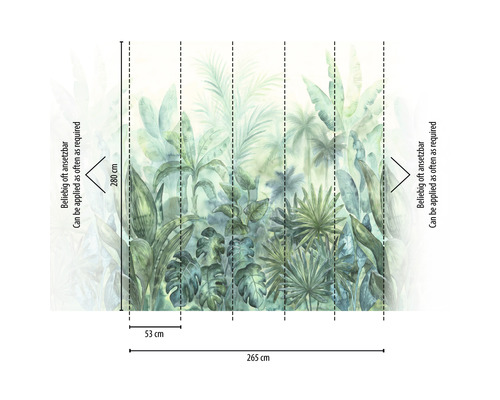 Papier peint photo avec motif de jungle et indications de dimensions