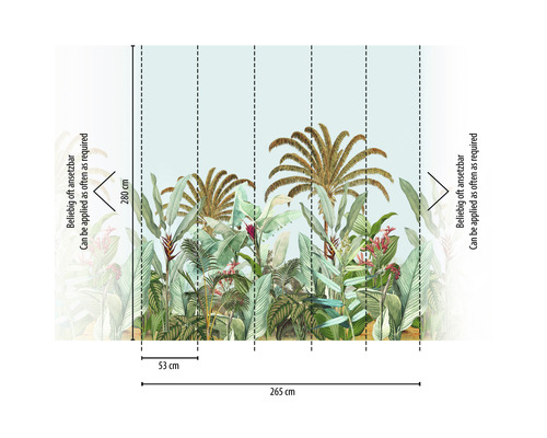 Fototapete mit Dschungelmotiv und Größenangaben