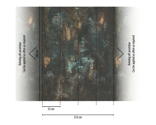 Motif de papier peint de dimensions 212 cm sur 280 cm, applicable à plusieurs reprises
