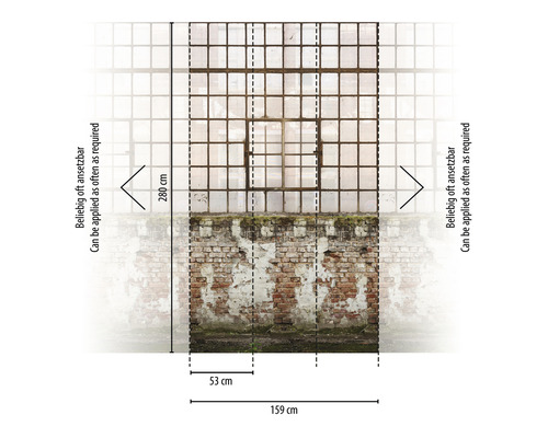 Fototapete mit Mauerwerk und Fensterfront, Maße 159x280 cm