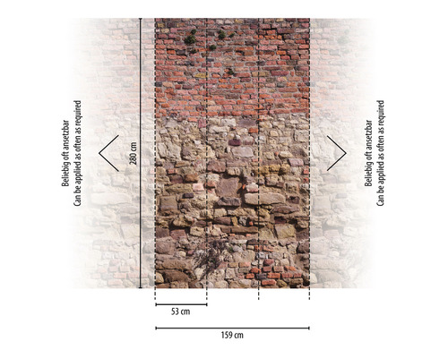 Fototapete mit Mauerwerkoptik, Maße 159 mal 280 Zentimeter