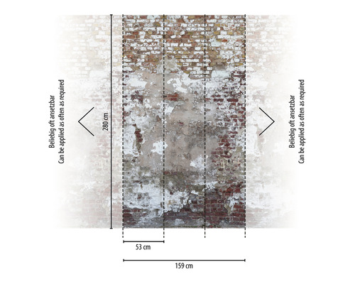 Papier peint avec aspect mur de briques et dimensions 280 x 159 cm