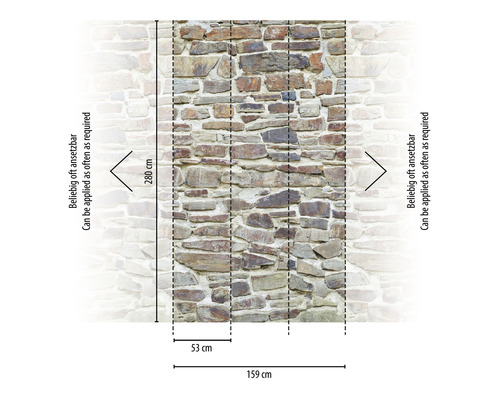 Fototapete mit Steinmauerstruktur und Maßangaben