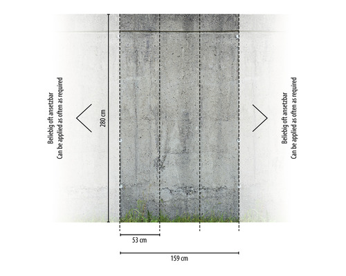 Dimensions d''un mur en béton : 280 cm de haut, 159 cm de large, peut être appliqué aussi souvent que nécessaire