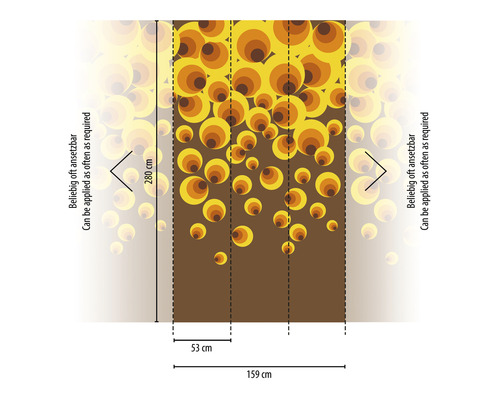 Fototapete mit Kreismuster und Maßangaben