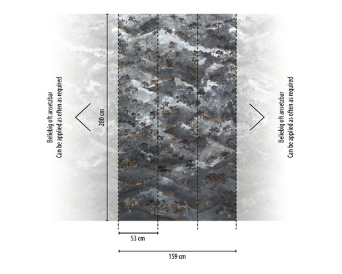 Tapetenmuster mit Baum Motiven und den Maßen 280 x 159 cm