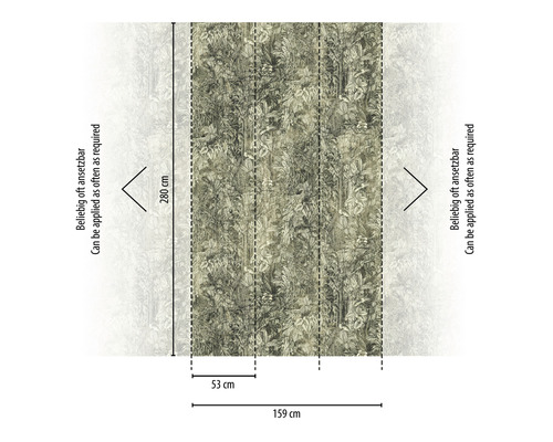 Tapetenmuster mit Pflanzenmotiv und Größenangaben