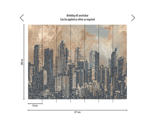 Image murale avec motif de skyline et indications de mesure