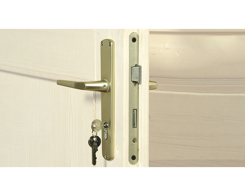 Porte avec garniture de porte et clé montées