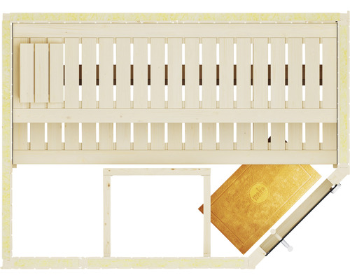Sauna avec surface de couchage, zone d''entrée et tapis de sol