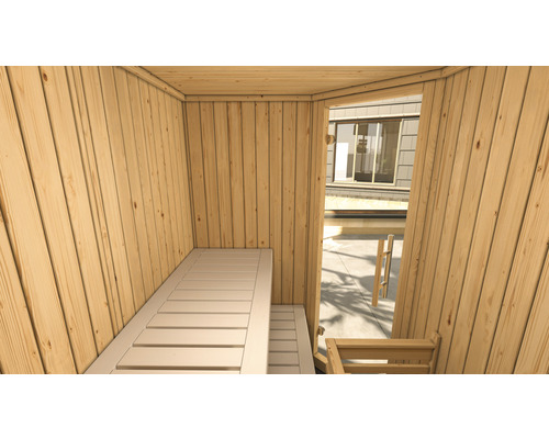 Innenausstattung einer Holzsauna mit Sitzbank
