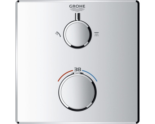 Robinetterie Grohe avec deux commandes rondes pour contrôler le débit d''eau et la température