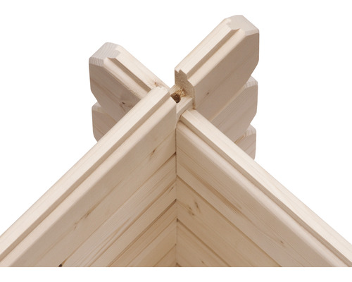 Detailaufnahme Ecke Blockbohlenhaus aus Holz