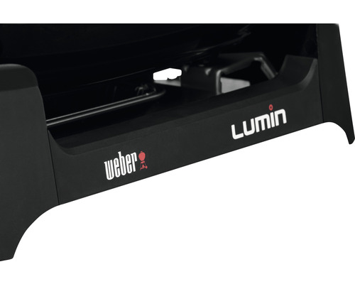 Vue détaillée d''un gril électrique Weber Lumin avec le logo Weber