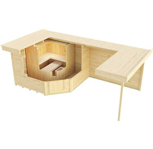 Vue intérieure d''un sauna en bois avec bancs