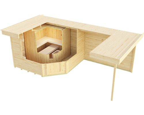 Sauna en bois avec bancs à l''intérieur