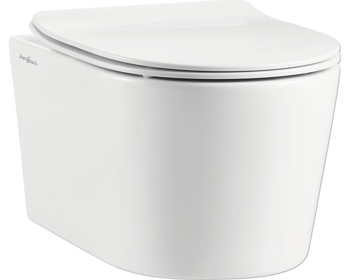 WC suspendu Jungborn ONE cuvette à fond creux sans bride blanc brillant avec abattant WC suspendu Jungborn ONE cuvette à fond creux sans bride blanc brillant avec abattant