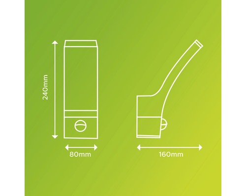 Dessin technique d''une applique murale avec dimensions : 240 mm de hauteur, 80 mm de largeur et 160 mm de profondeur