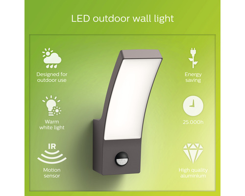 Applique extérieure à capteur LED IP44 12W 1100 lm 2700 K Splay anthracite
