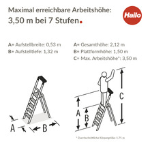 Diagramm einer Hailo Leiter mit Maßangaben