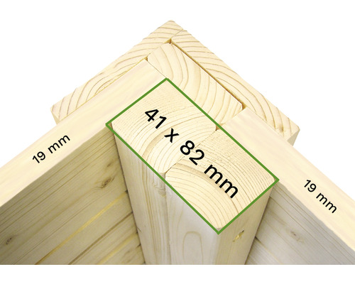 Assemblage d''angle de construction en bois avec dimensions 41 x 82 millimètres et 19 millimètres