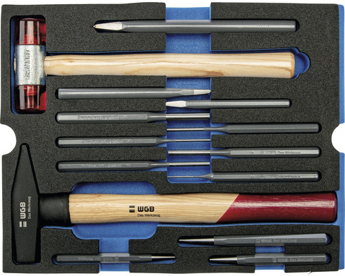 Jeu d’outils WGB avec marteau, chasse-goupilles, pointeau et burin