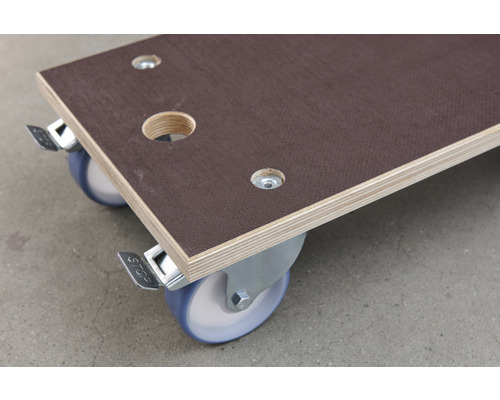 Rollbrett aus Holz mit Rollen und Bremsen