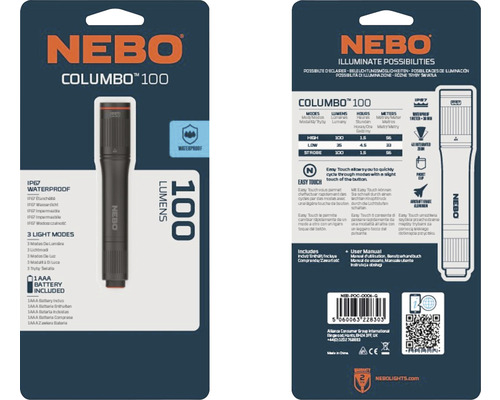 NEBO Columbo 100 LED Taschenlampe in Verpackung