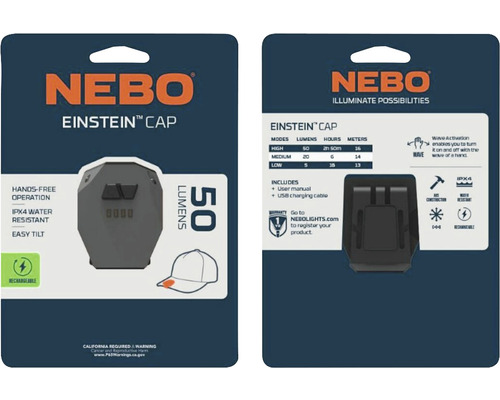 NEBO Einstein Cap Stirnlampe mit 50 Lumen im Lieferzustand