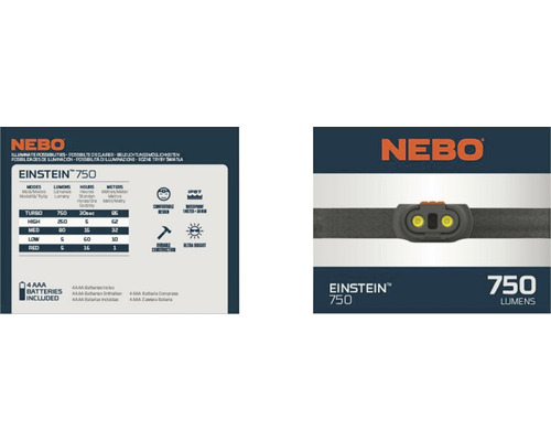Nebo Einstein 750 Stirnlampe mit technischen Daten