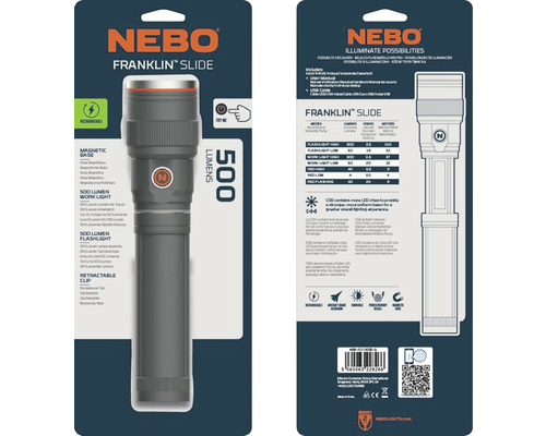 NEBO Franklin Slide 500 Lumen Taschenlampe mit Magnetfuß und Clip