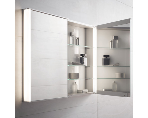 Armoire de toilette avec étagères en verre et éclairage