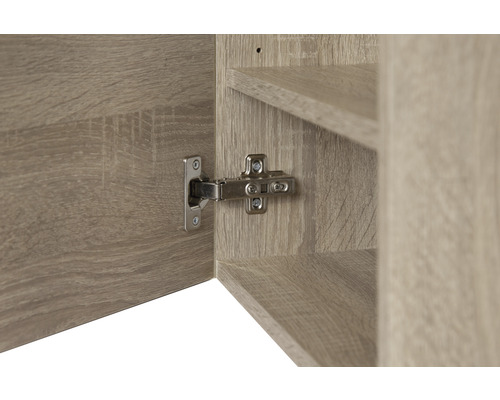 Vue détaillée d''une armoire avec des étagères et une charnière de meuble