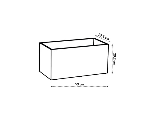Image d''un bac à fleurs mesurant 59 x 29,5 x 29,2 cm.