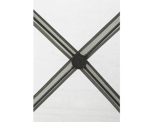 Detailansicht einer Sonnenschirmkonstruktion mit Streben und Verbindungselement.