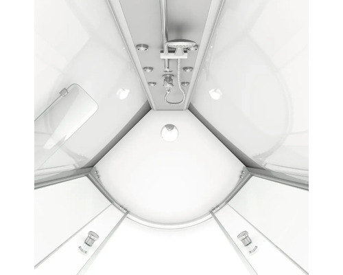 Innenansicht einer Duschkabine mit Duschkopf und Brauseschlauch