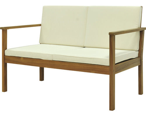 Banc de jardin en bois avec coussins de siège pour deux personnes