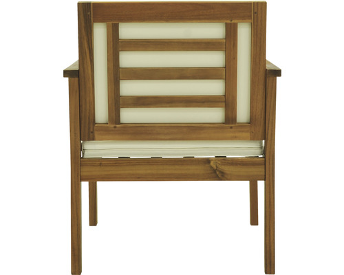 Fauteuil de jardin en bois avec coussin, vue arrière