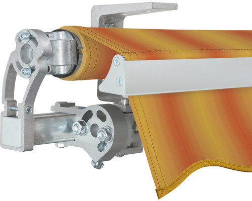 Detailansicht einer Markise mit Stoff