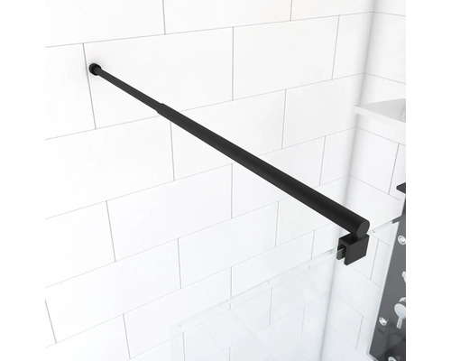 Barre de stabilisation noire pour paroi de douche sur fond blanc