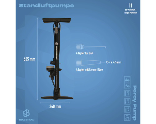 Standluftpumpe mit Balladapter und Adapter für kleine Düsen