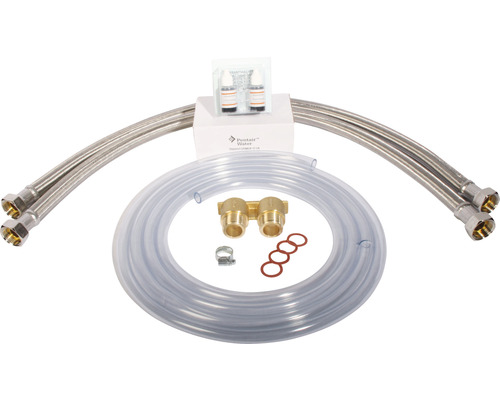 Installationsset mit Schläuchen, Verbindungsstücken und Testlösung