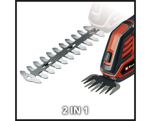 Einhell 2-in-1 Akku-Gras- und Strauchschere mit auswechselbaren Messern
