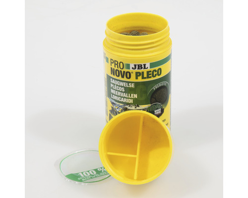 JBL Novo Pleco Fischfutterdose mit geöffnetem Deckel