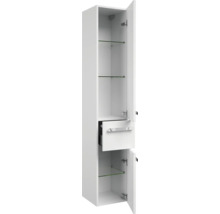 Offener weißer Bad-Hochschrank mit Schublade und Glasböden für Badezimmer