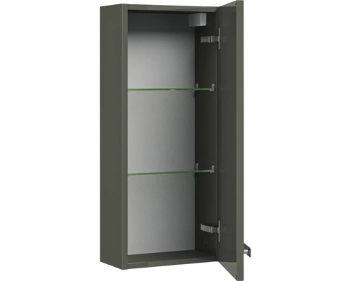 Geöffneter Spiegelschrank mit zwei Glasböden