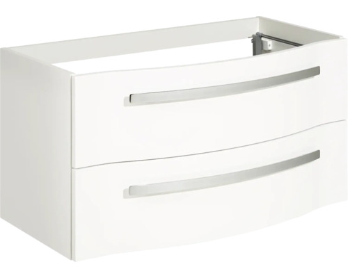 Waschtischunterschrank mit zwei Schubladen und silberfarbenen Griffen