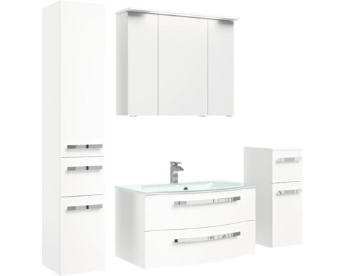 Badezimmer-Set mit Waschbeckenunterschrank, Spiegelschrank und Hochschrank