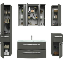 Badmöbelset Pelipal xpressline 4005 BxHxT 152 x 200 x 49,1 cm Frontfarbe grau hochglanz mit Waschtisch Glas weiß 4005.0900112121