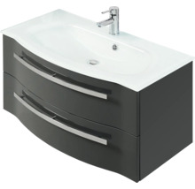 Badmöbelset Pelipal xpressline 4005 BxHxT 152 x 200 x 49,1 cm Frontfarbe grau hochglanz mit Waschtisch Glas weiß 4005.0900112121